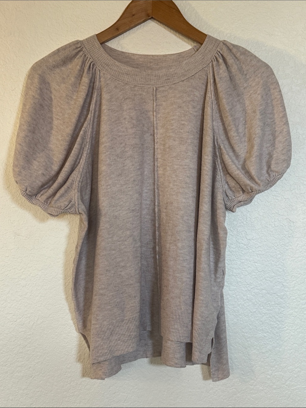 Light Taupe Puff-Sleeve Knit Top - Women